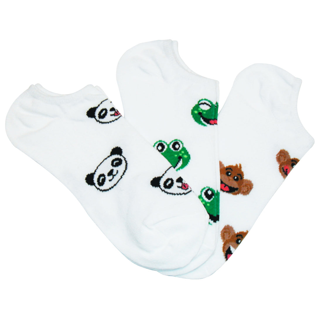 Panda Monkey Frog No-Shows Socks 3-Pair Pack