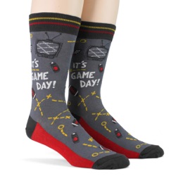 black red gold mens football game day socks side view on mannequin