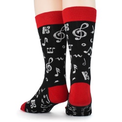 mens dancing music notes socks back view on mannequin