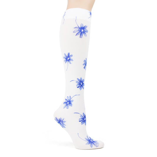 Delft Blue DaisiesTights-Large/Tall
