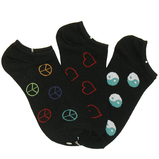 Peace Love Harmony No-Shows Socks 3-Pair Pack