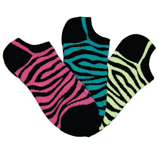 Bright Zebra No-Shows Socks 3-Pair Pack