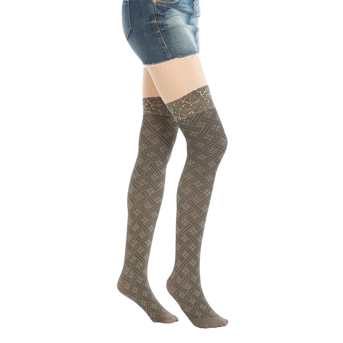 Woven Faux Thigh High Tights