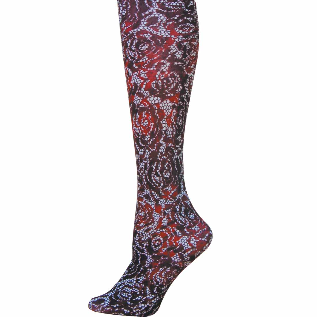 Floral Lace RED Adult Tights, Printed Tights: Foot Traffic
