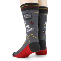black red gold mens football game day socks back view on mannequin
