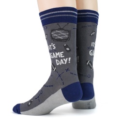 blue silver navy football game day mens socks back view on mannequin