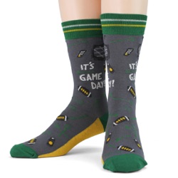 green gold mens football game day socks front view on mannequin