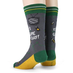 green gold mens football game day socks back view on mannequin