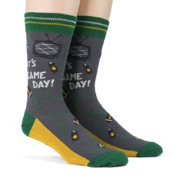 green gold mens football game day socks side view on mannequin