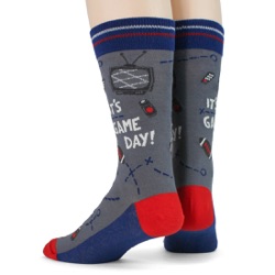 red blue silver mens football game day socks back view on mannequin