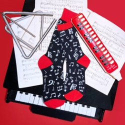 mens dancing music notes socks with piano, instruments, and sheet music
