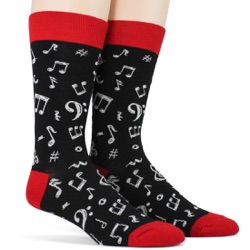 mens dancing music notes socks sidefront view on mannequin
