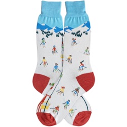 men's socks with designs of people skiing down a snowy mountain