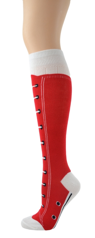 High Top Sneaker Knee High Socks - Red