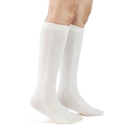 white toe socks side view on model