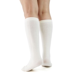 white toe socks sideback view on model