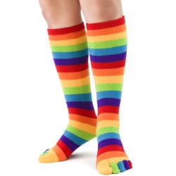 rainbow toe socks front view on model