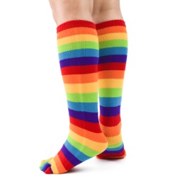 rainbow toe socks sideback view on model