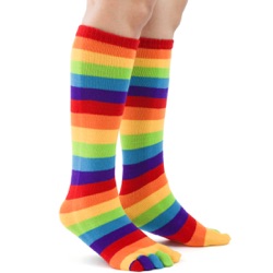 rainbow toe socks sidefront view on model